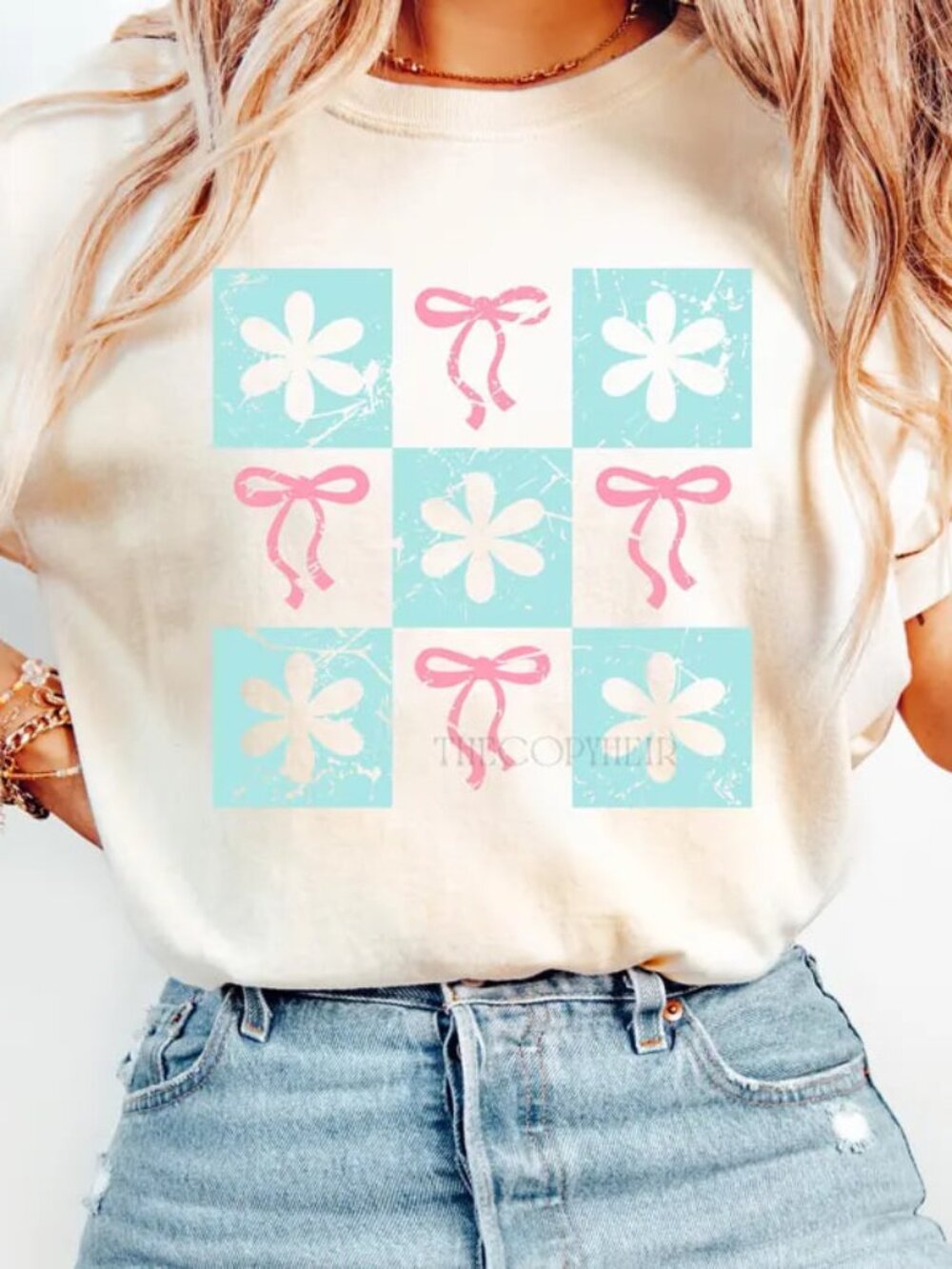 Graphic Flower Bow Shirt, Spring Tee, Cute Bow Shirt - Picture 1 of 4